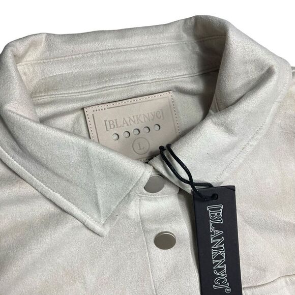 Blank NYC Shacket WMNS L Beige Snap Tied Jacket Longline Faux Suede Flap Pockets - Picture 4 of 14